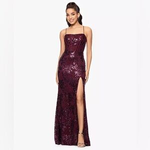 Blondie Nites Juniors' Sequined Lace Corset Gown